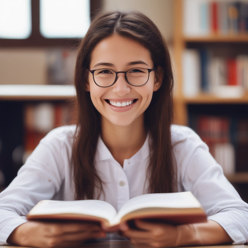 About 5 Someone is smiling and reading a book